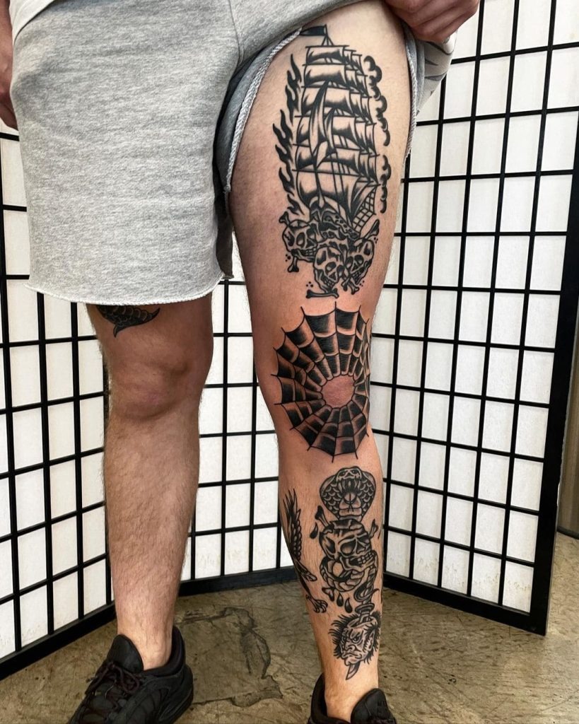 Nautical Ship and Spider Web: A Journey Through Ink Tattoo Design