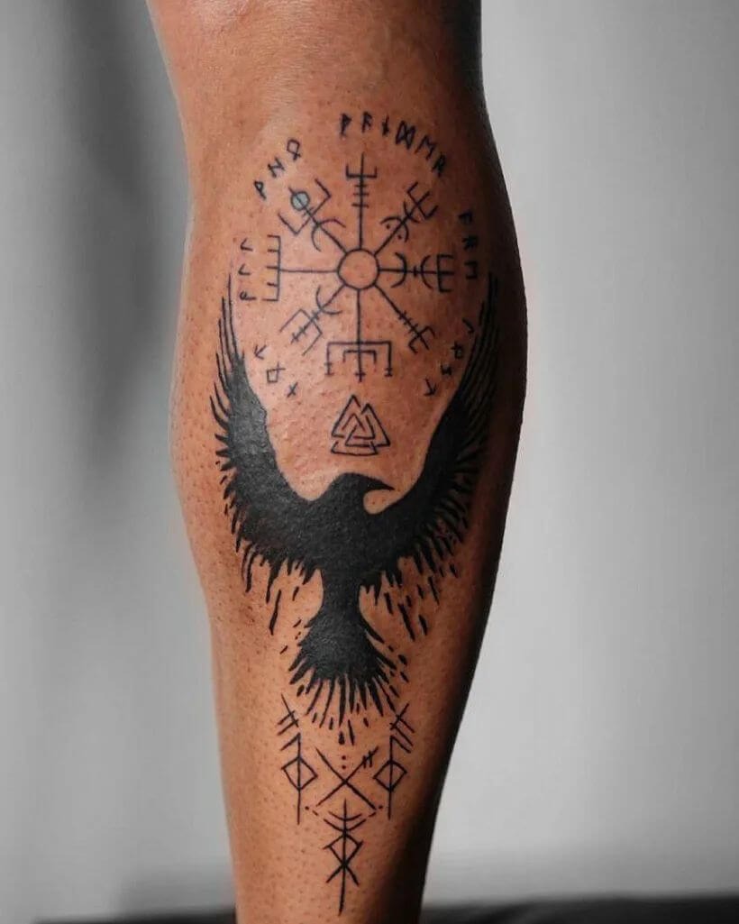 Norse-Inspired Raven and Rune Tattoo Tattoo Design