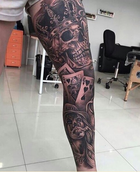 Skull King and Queen of Hearts Sleeve: Power and Edge Tattoo Design