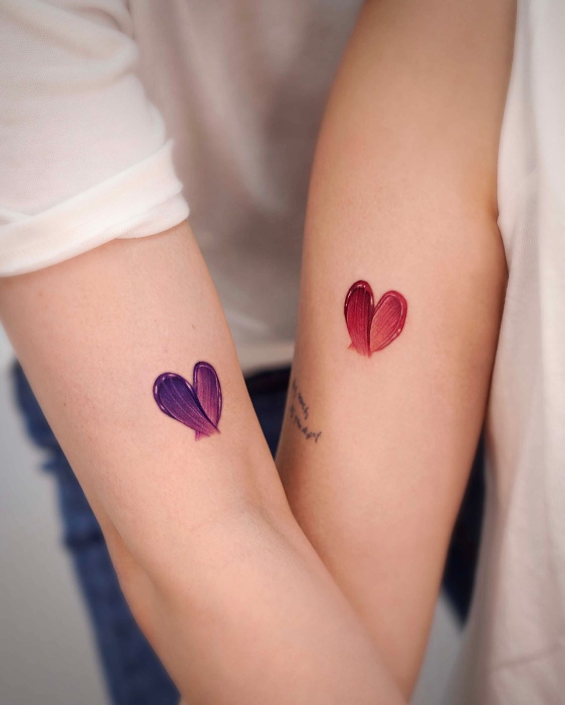 Matching Brushstroke Heart Tattoos for Mom and Daughter Tattoo Design