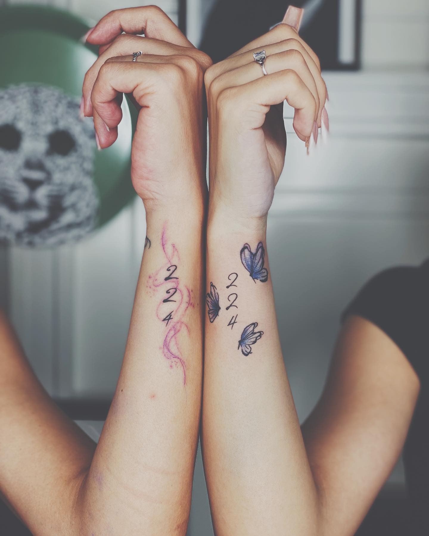 Matching Crescent Tattoos with Abstract Line Details Tattoo Design