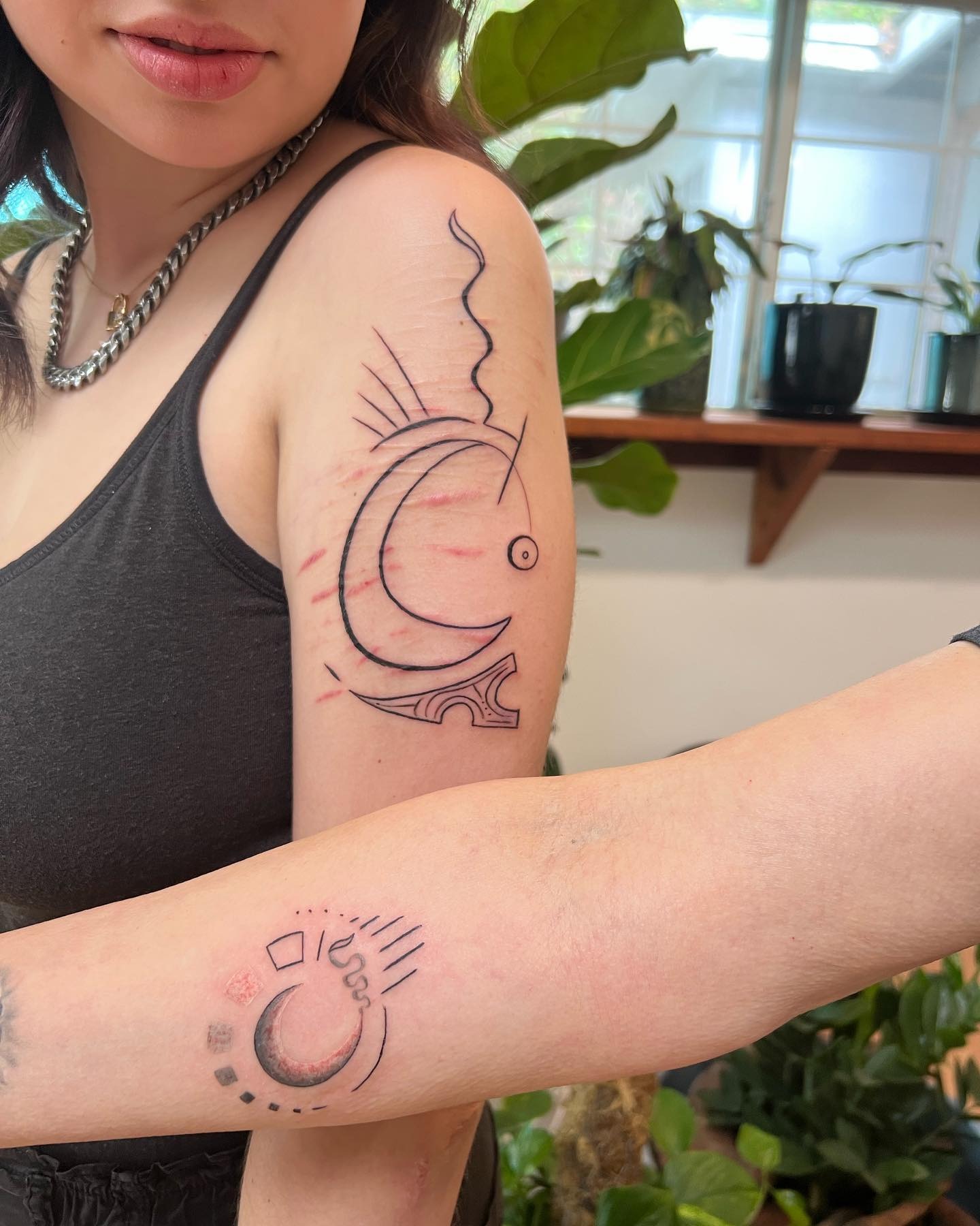 Matching Heart Locket Tattoos with Initials for Mother and Daughter Tattoo Design