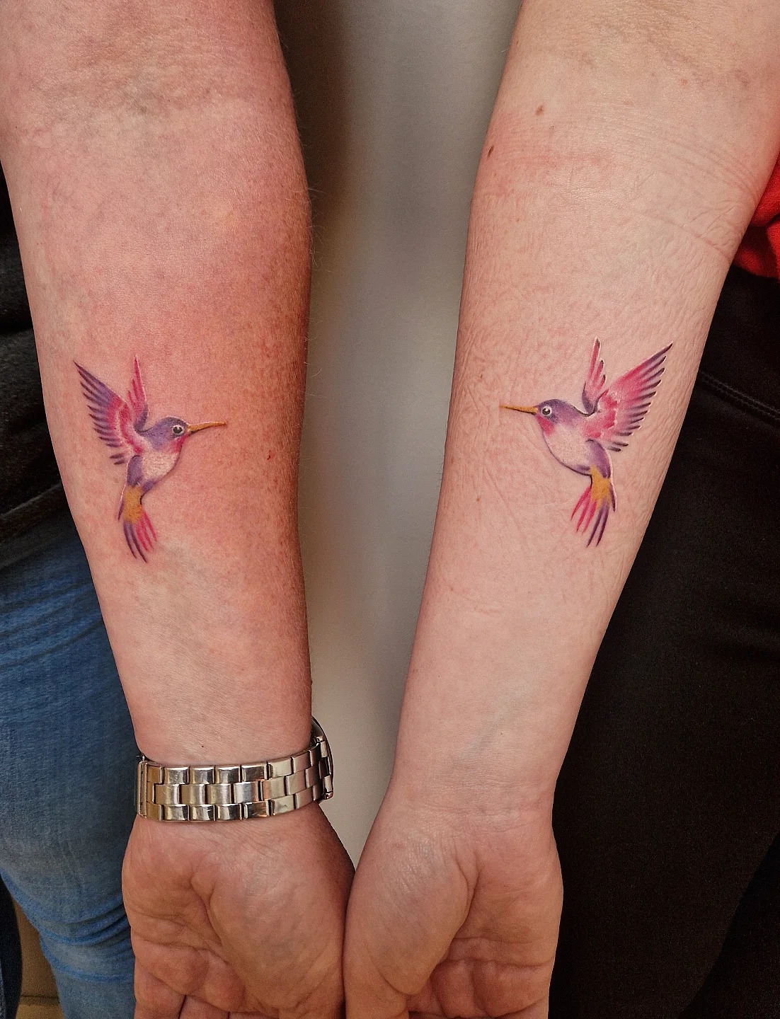 Matching Minimalist Owl Tattoos with Heart for Mother and Daughter Tattoo Design