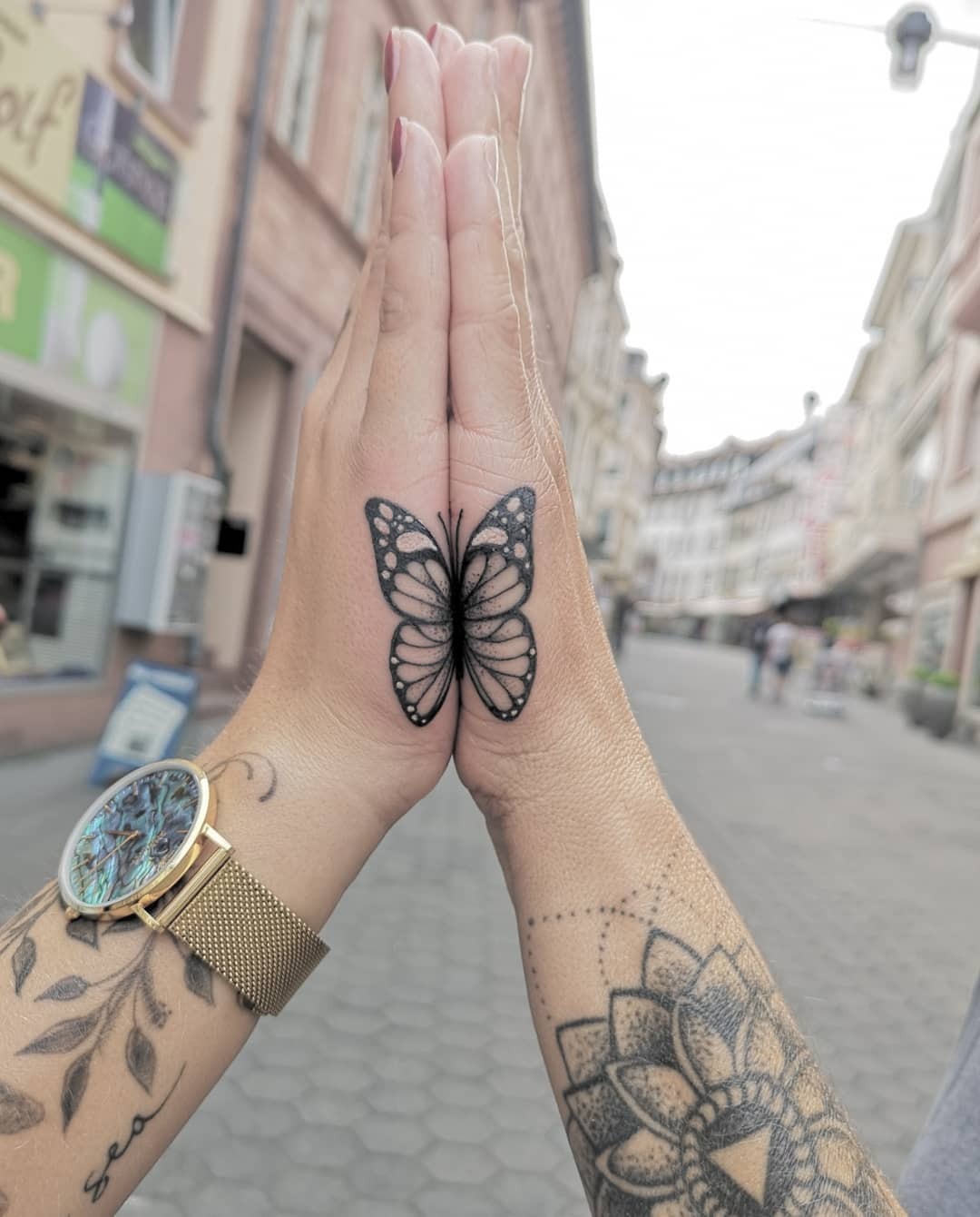 Matching Moth Tattoos with Crescent Moon for Mother and Daughter Tattoo Design