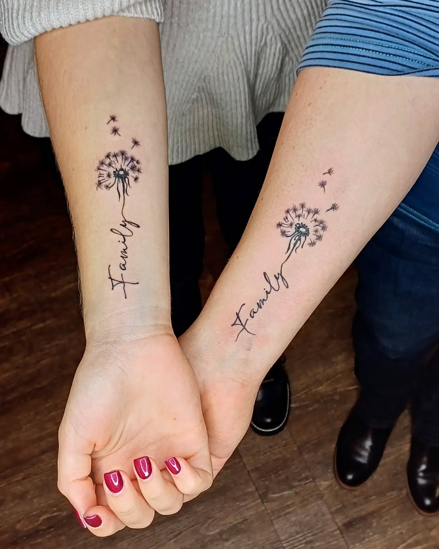 Matching Mountain Tattoos with the Word "Ever" Tattoo Design