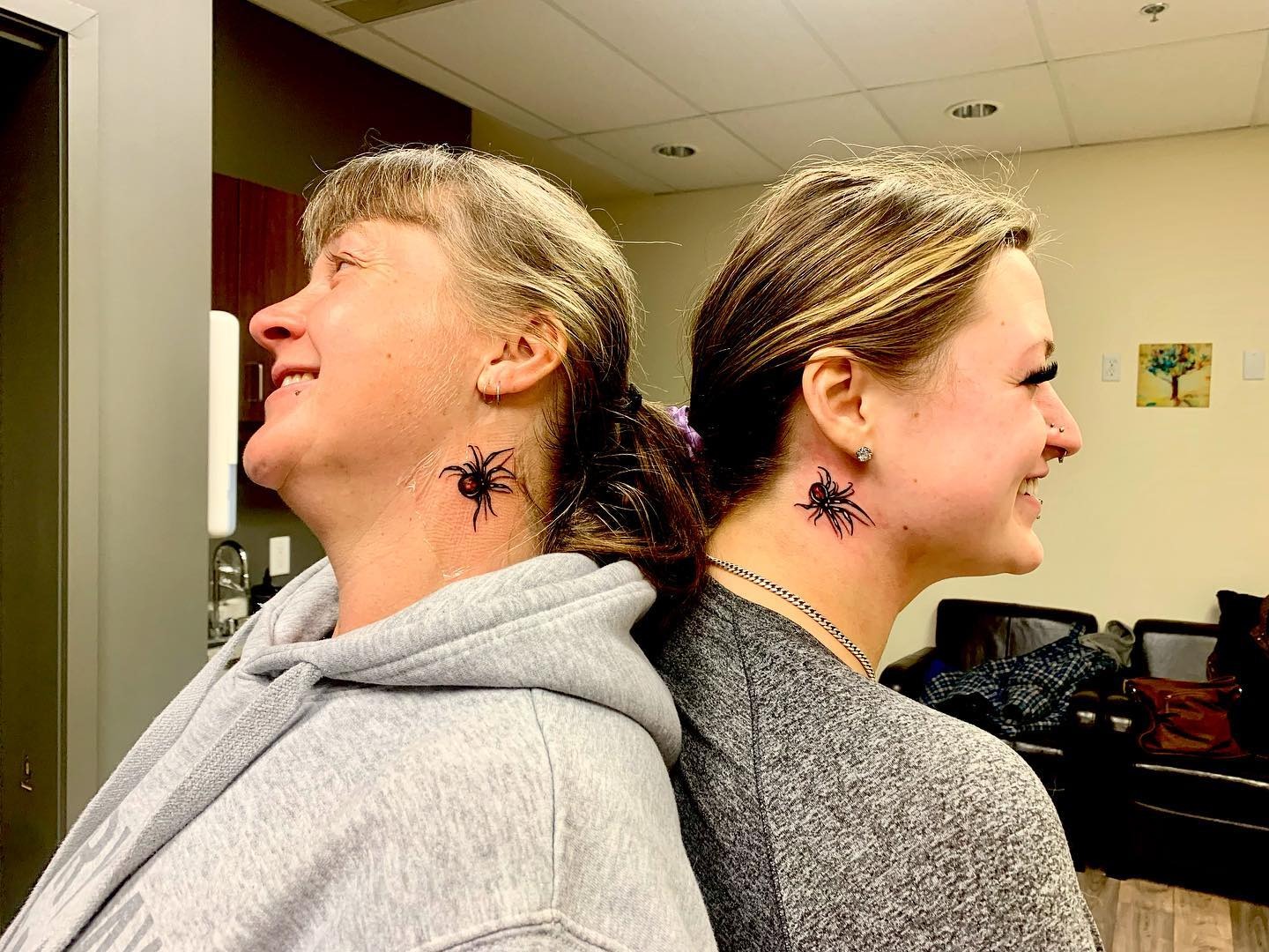 Matching Watercolor Heart Tattoos for Mother and Daughter Tattoo Design