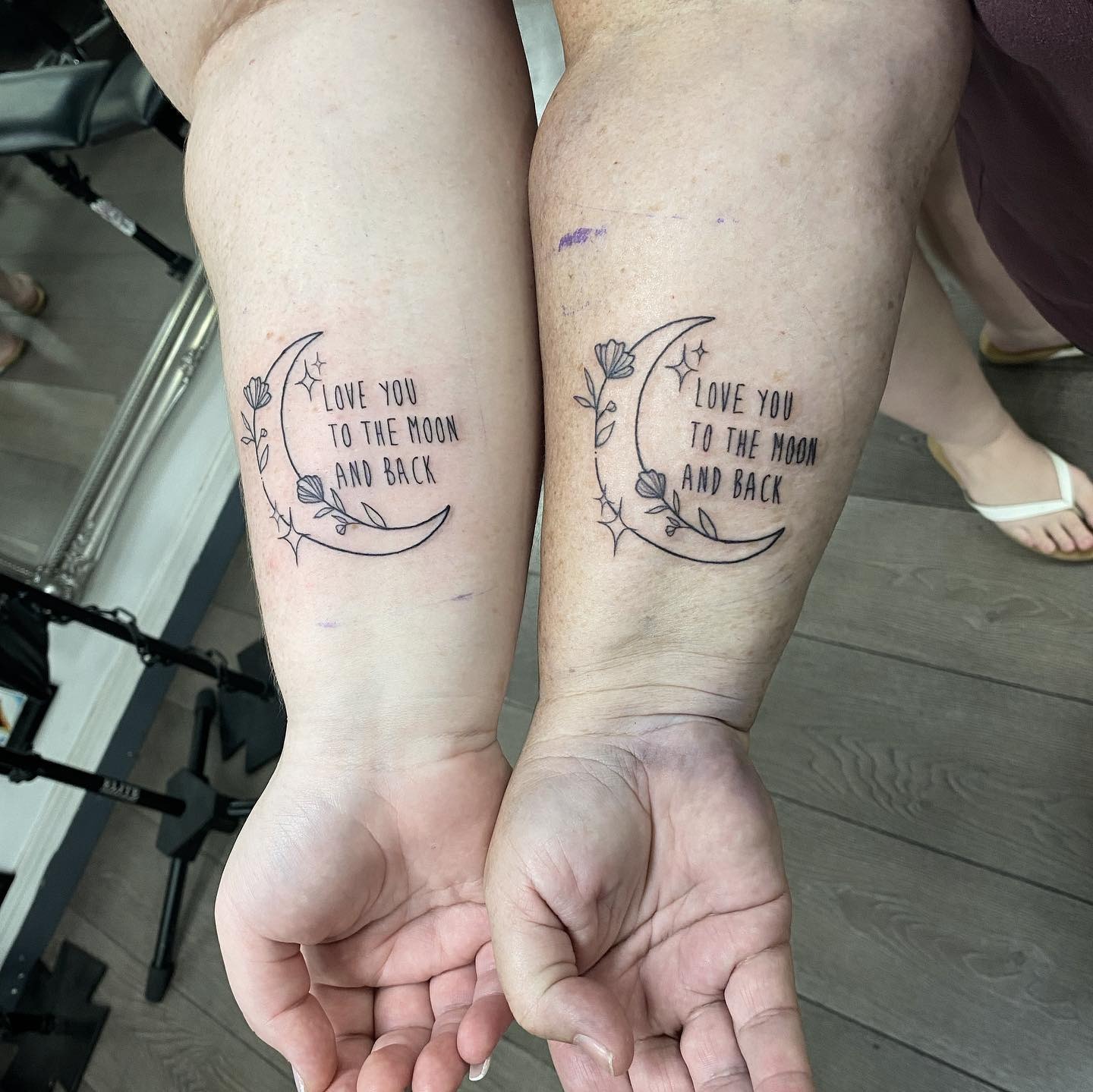 Mother and Daughter Fingerprint Heart Tattoos with "Love You" Script Tattoo Design