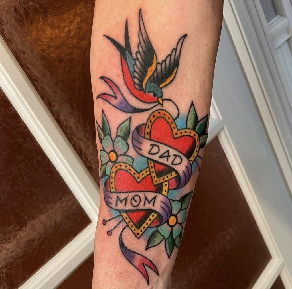 Emotional Mom Dad Tattoo with Family Moments Tattoo Design