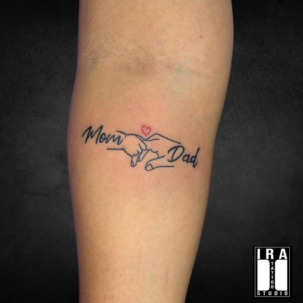 Sunset Beach Mom Dad Tattoo with Family Silhouette Tattoo Design