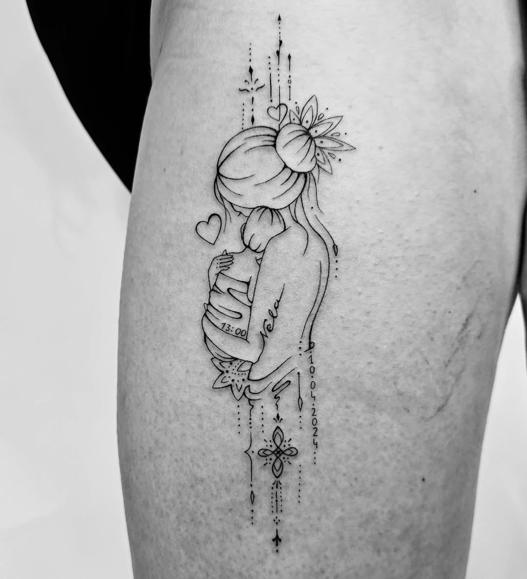 Emotional representation of motherhood in ink Tattoo Design