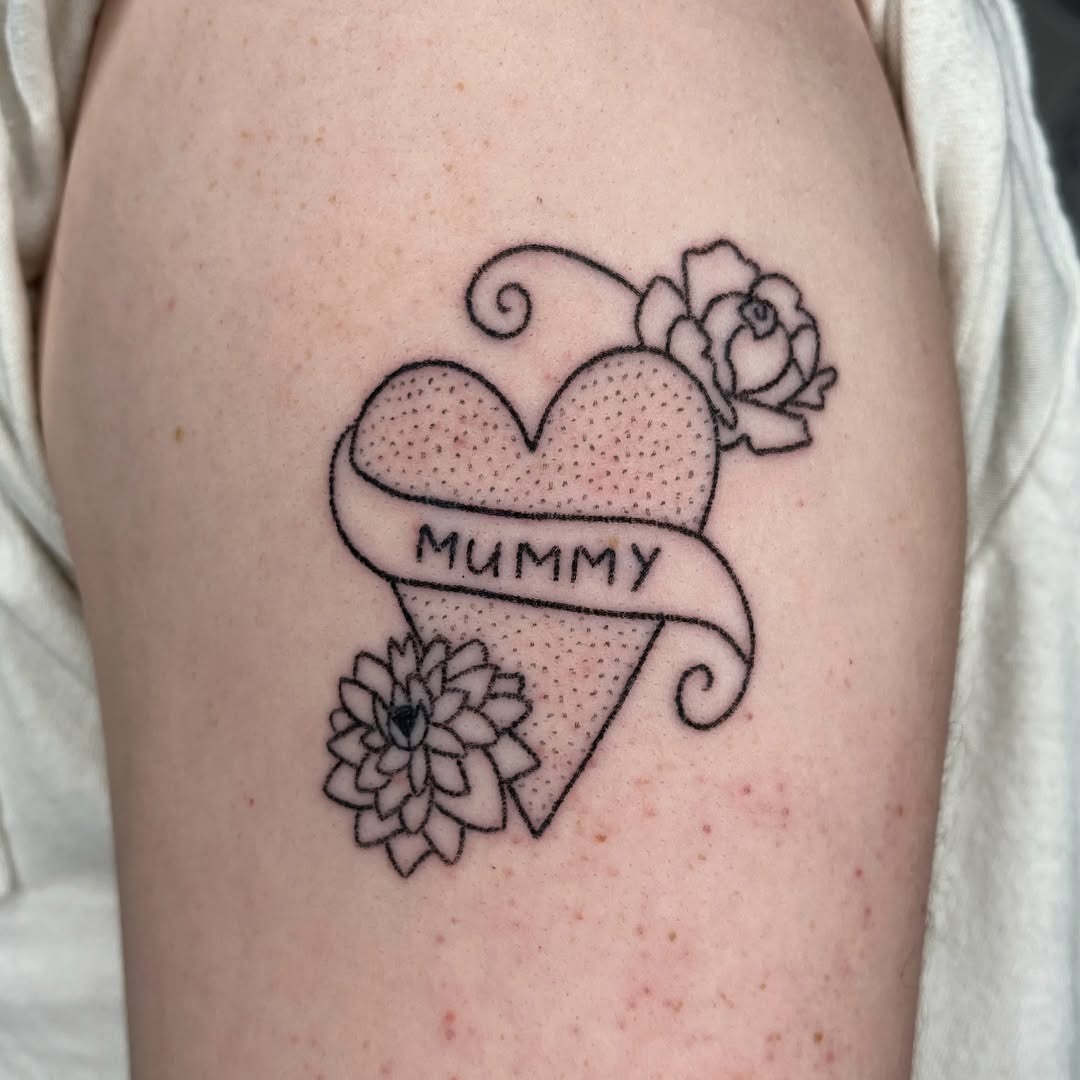Heart and flowers tattoo for mothers Tattoo Design