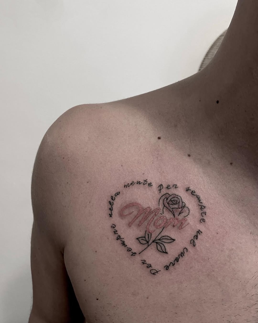 Heartfelt mom tattoo with rose accent Tattoo Design