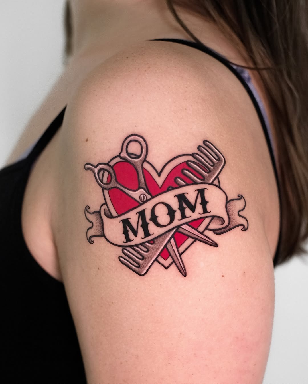 Heartfelt Mom Tattoo with Scissors and Comb Tattoo Design
