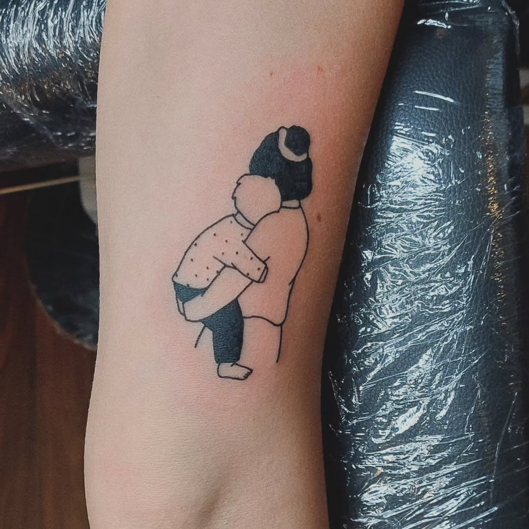 Sweet minimalist mother-child tattoo design Tattoo Design