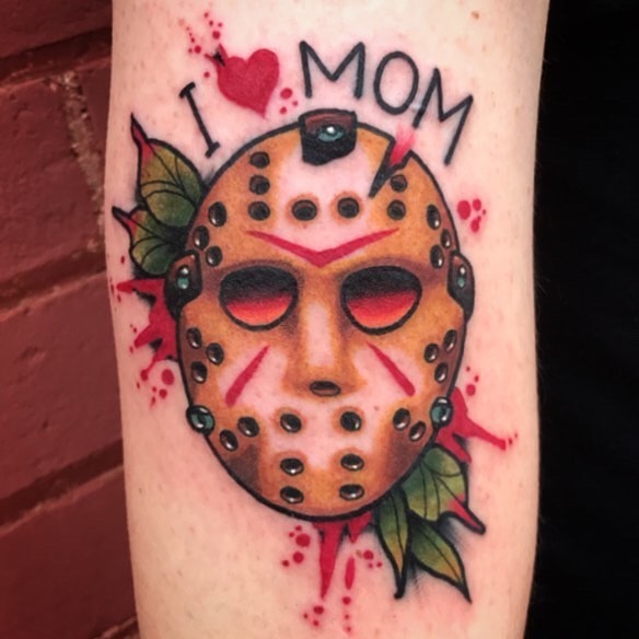 Unique Mom Tattoo with a Jason Mask Tattoo Design