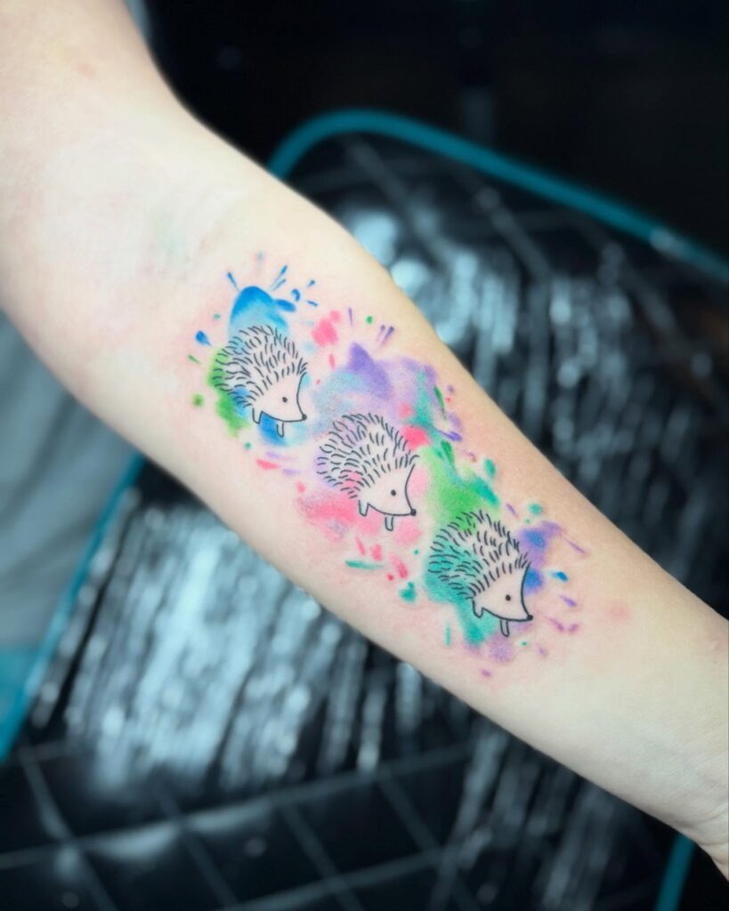 Colorful Hedgehog Family Tattoo Tattoo Design