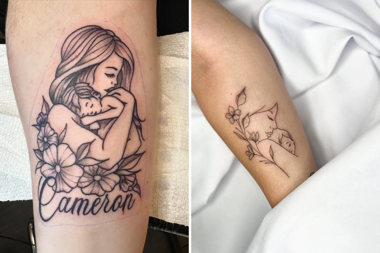 59+ Mom with Kids Tattoo Ideas With Clean Modern Artistry Featured Lookbook Collage