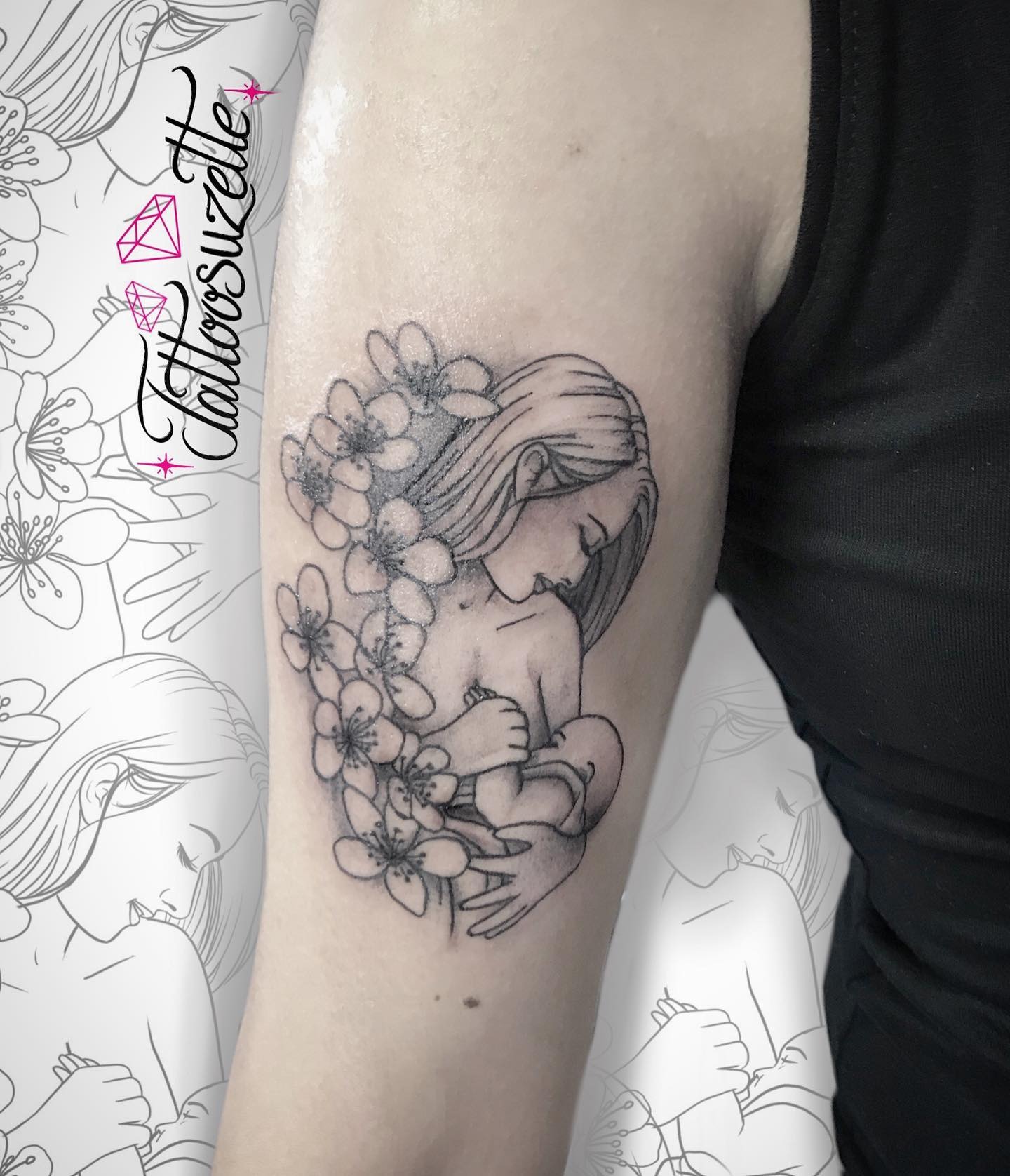 Floral Mother and Baby Tattoo Tattoo Design