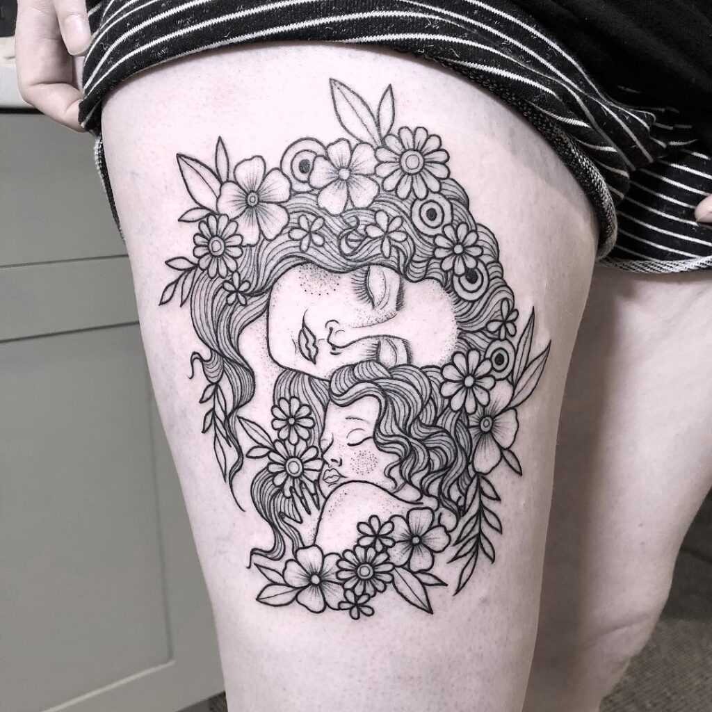 Floral Mother and Child Tattoo Tattoo Design