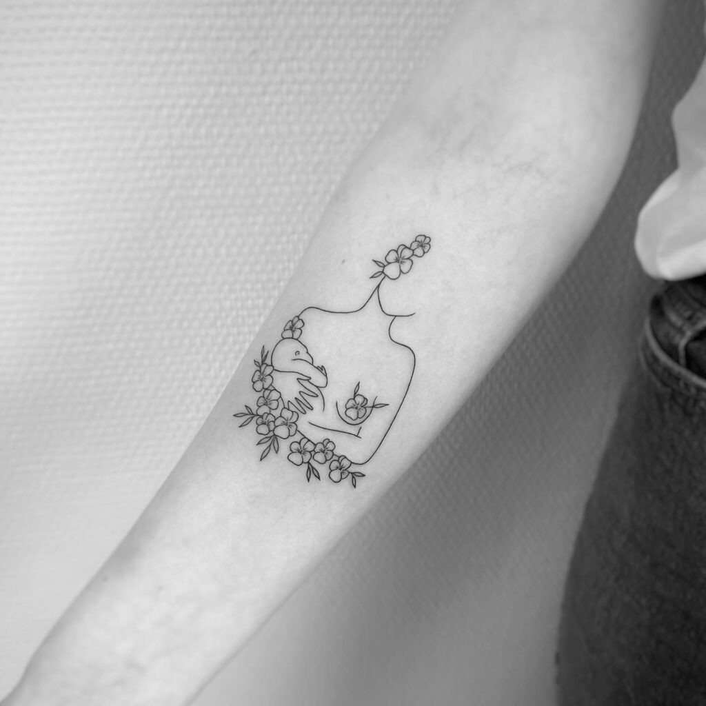 Minimalist Floral Mother and Baby Tattoo Tattoo Design