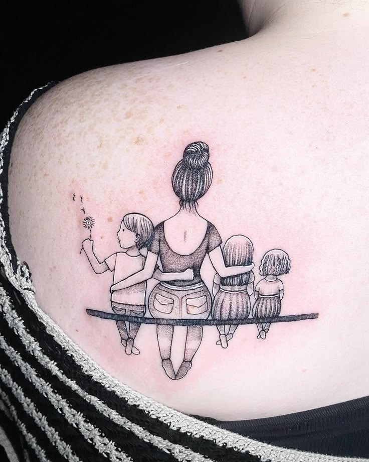 Mom and Three Kids Bench Silhouette Tattoo Tattoo Design