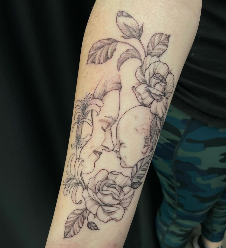 Mother and Baby Forehead Touch Tattoo Tattoo Design