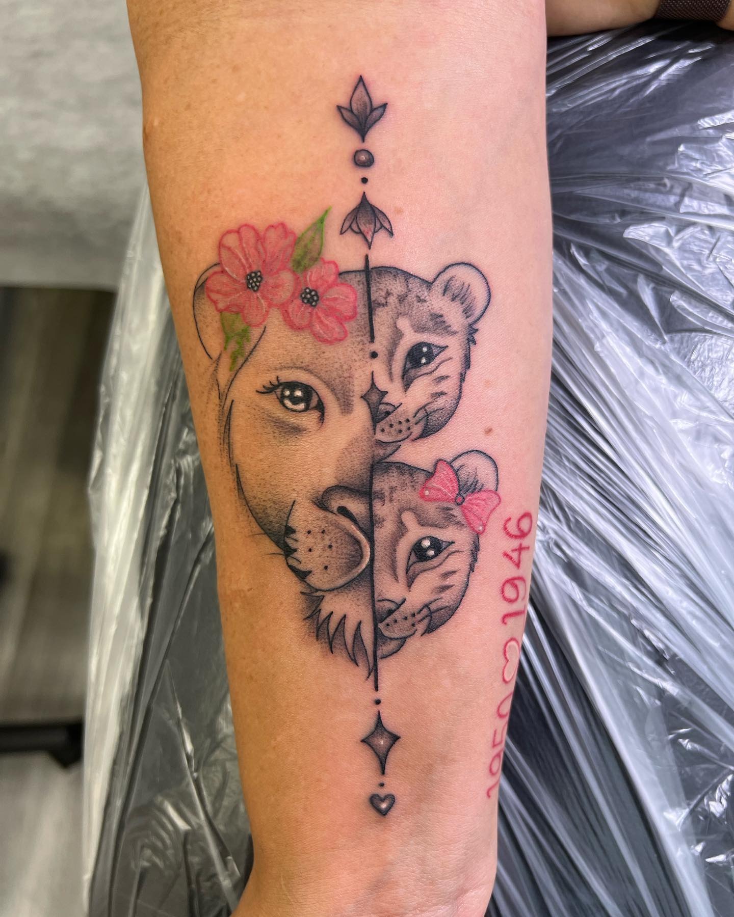 Mother and Cub Split-Face Tattoo Tattoo Design