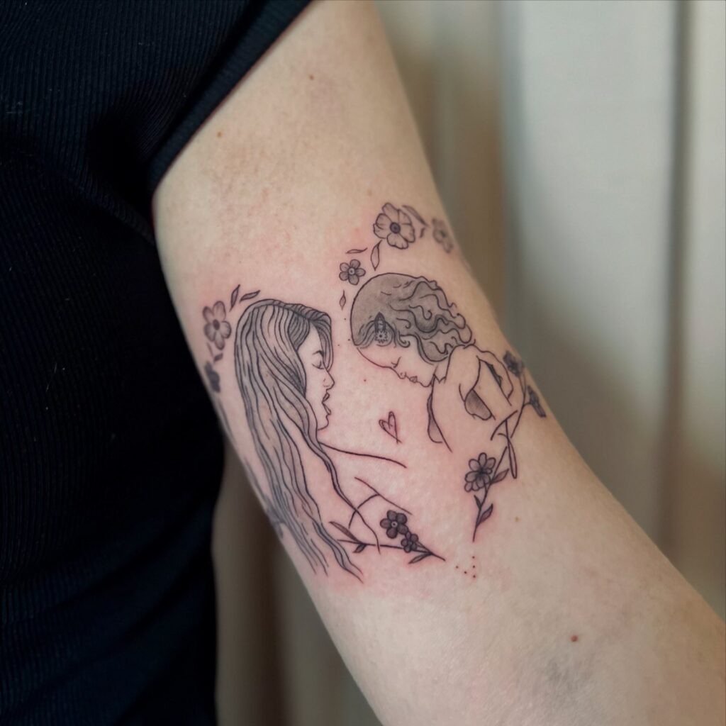 Mother and Daughter Forehead Touch Tattoo Tattoo Design