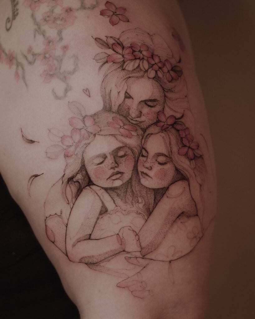 Mother and Daughters Embrace Tattoo Tattoo Design