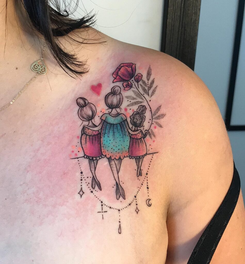 Mother and Daughters Watercolor Tattoo Tattoo Design