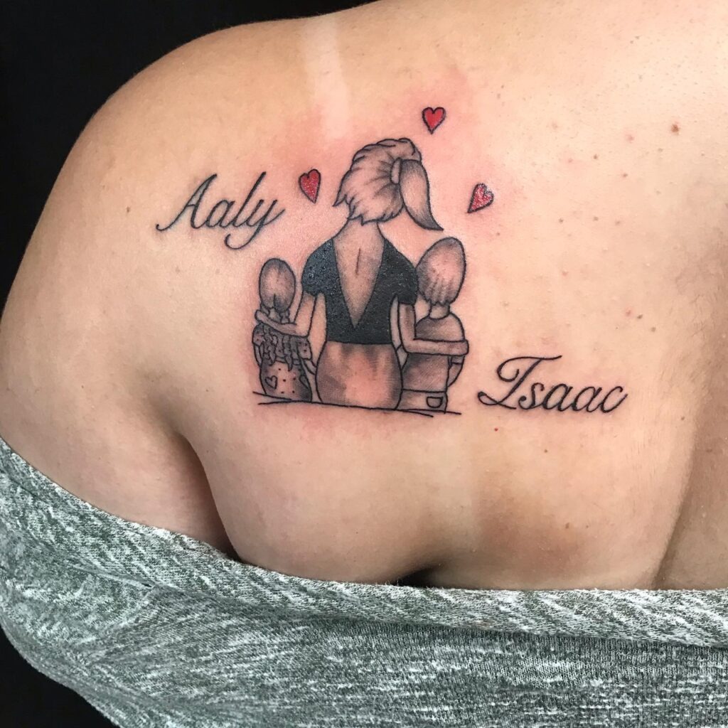 Mother and Two Children Back Tattoo Tattoo Design
