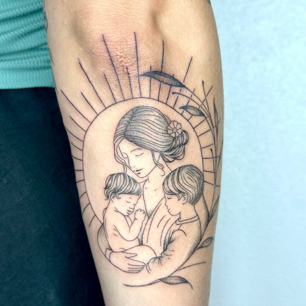 Radiant Mother and Two Children Tattoo Tattoo Design