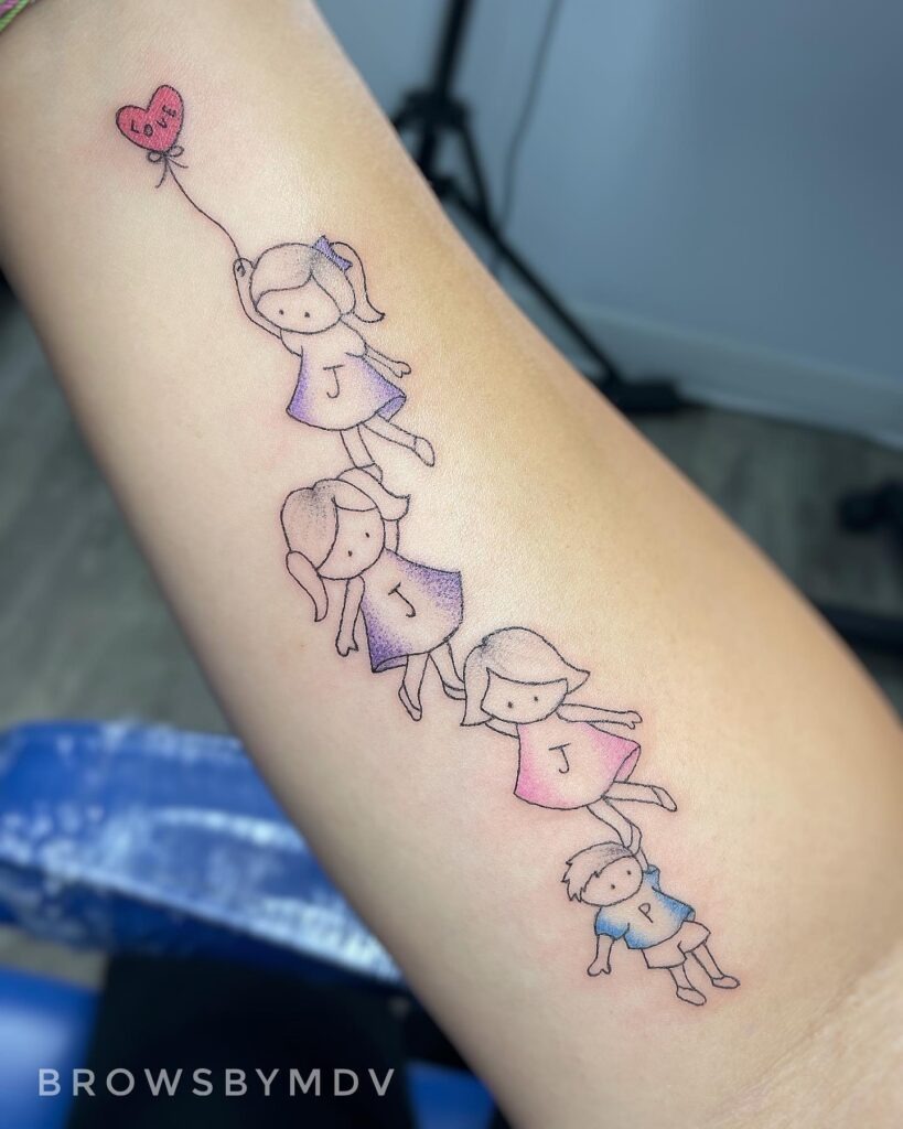 Children Holding Hands with Heart Balloon Tattoo Tattoo Design