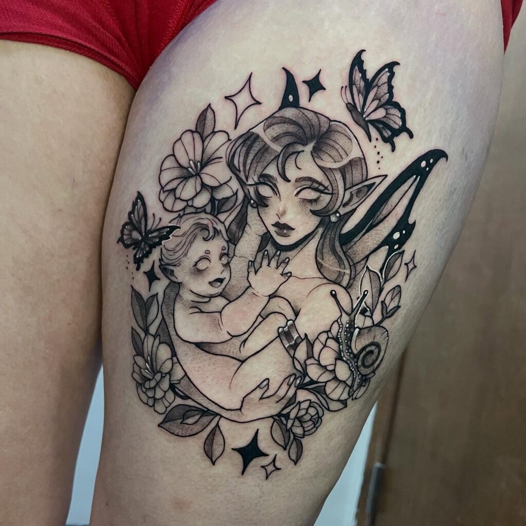 Fantasy Fairy Mother and Child Tattoo Tattoo Design