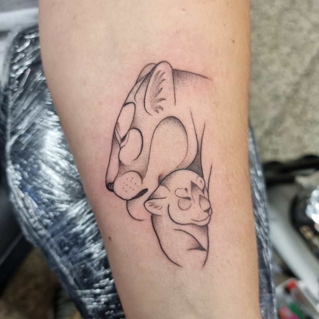 Lioness and Cub Outline Tattoo Tattoo Design