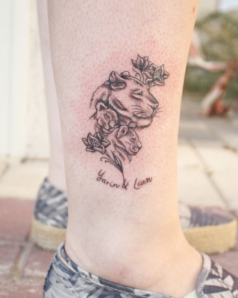 Lioness with Cubs and Names Tattoo Tattoo Design