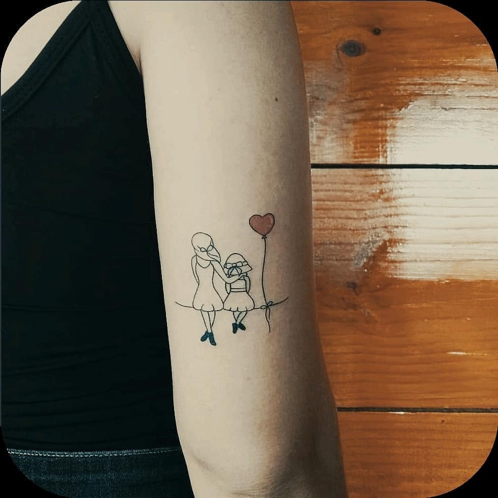 Mother and Child with Heart Balloon Tattoo Tattoo Design