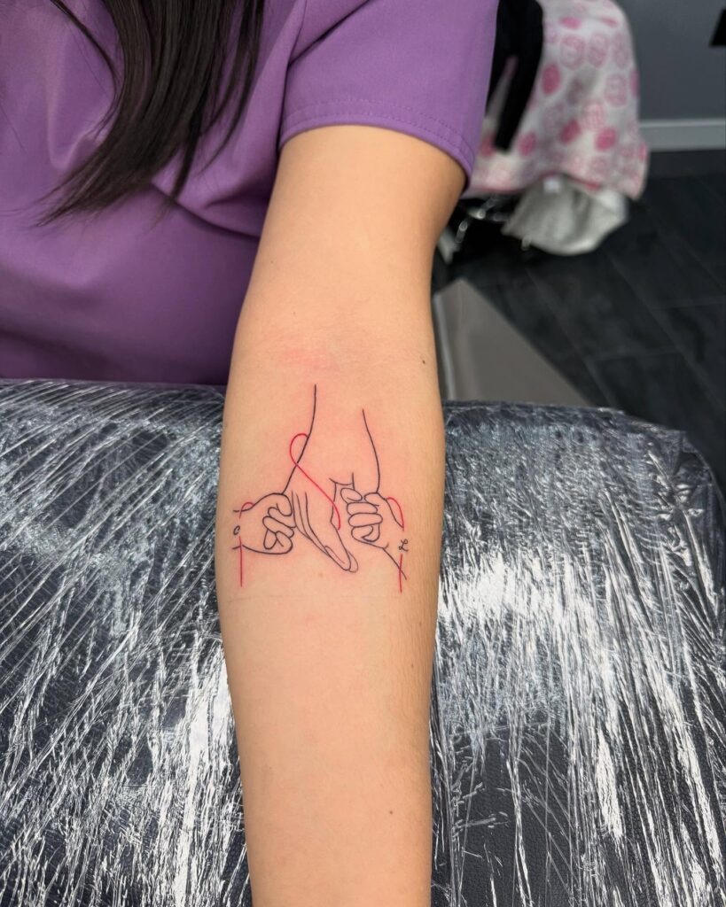 Mother and Children Connected by Red String Tattoo Tattoo Design