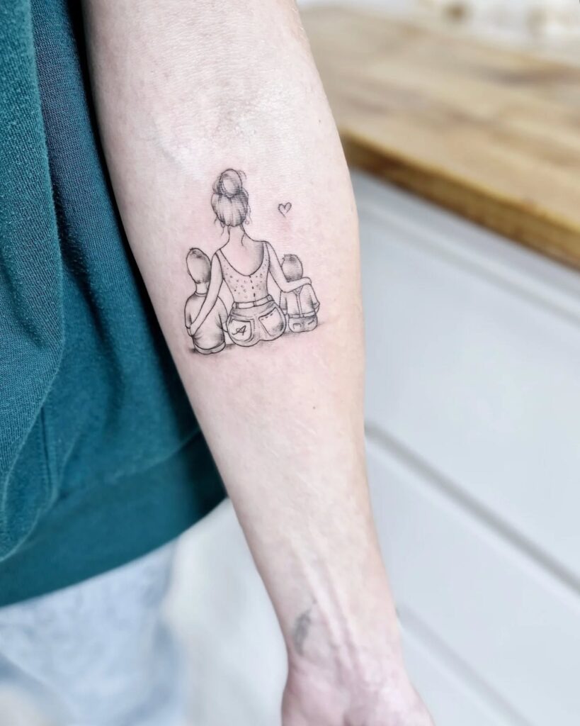 Mother Sitting with Children Tattoo Tattoo Design