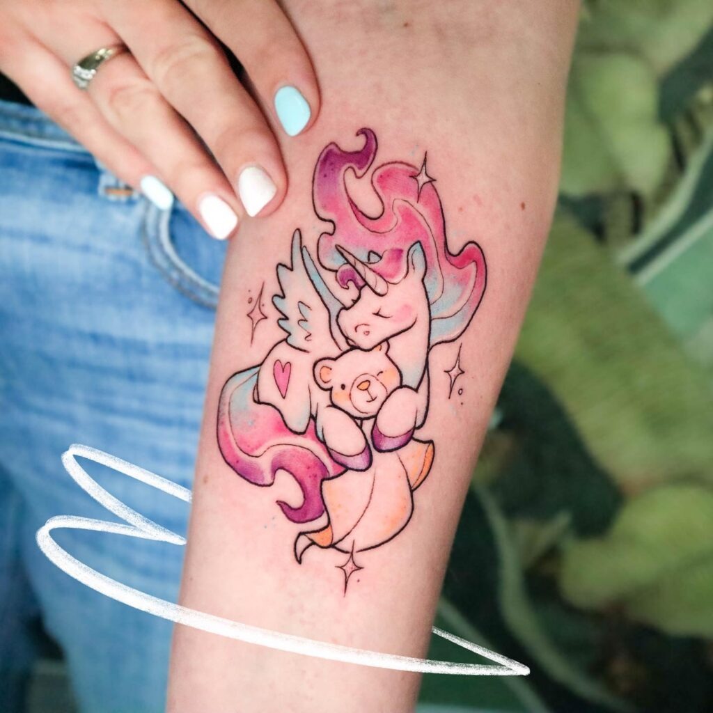 Unicorn Hugging Teddy Bear Tattoo Tattoo Design