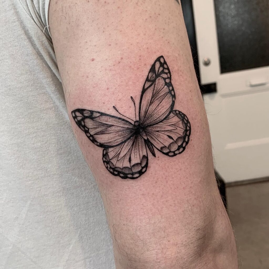 Black and Grey Monarch Butterfly Tattoo Tattoo Design