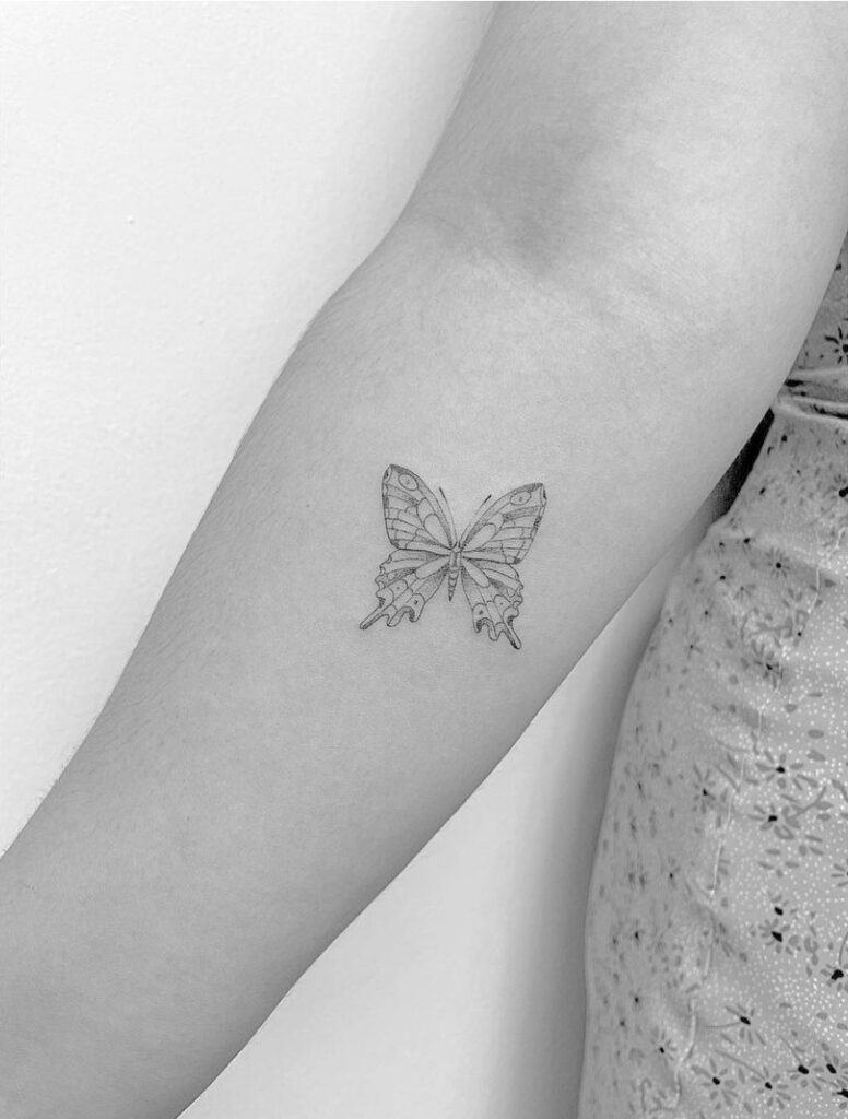 Fine Line Monarch Butterfly Tattoo on Forearm Tattoo Design