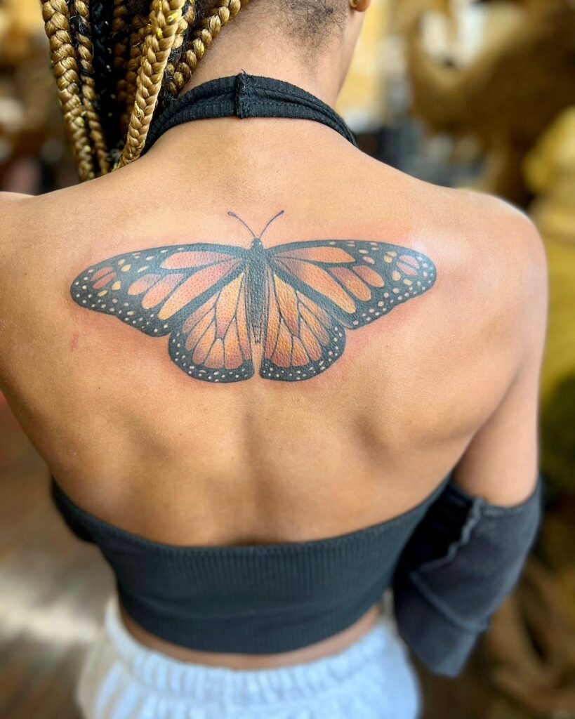 Large Monarch Butterfly Tattoo on Back Tattoo Design