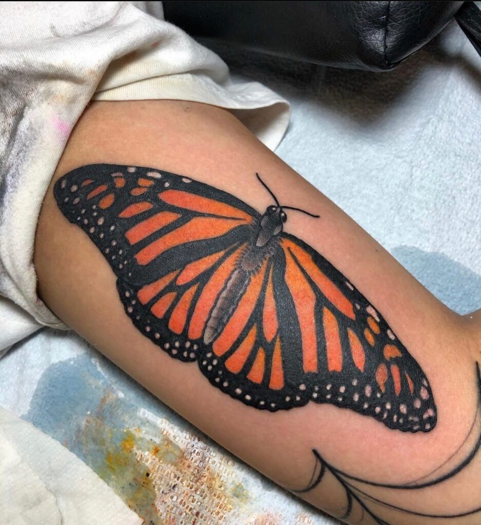 Large Monarch Butterfly Tattoo on Upper Arm Tattoo Design