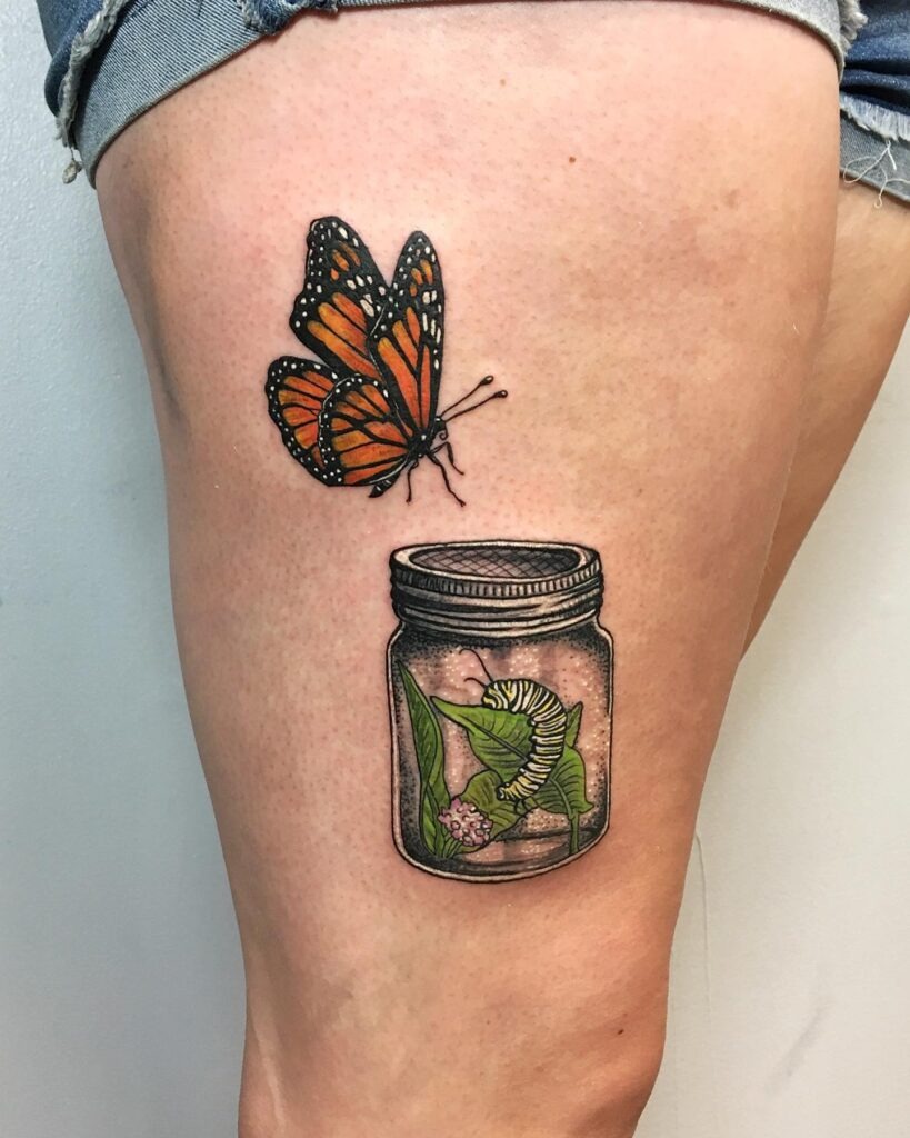 Monarch Butterfly and Caterpillar Tattoo Tattoo Design