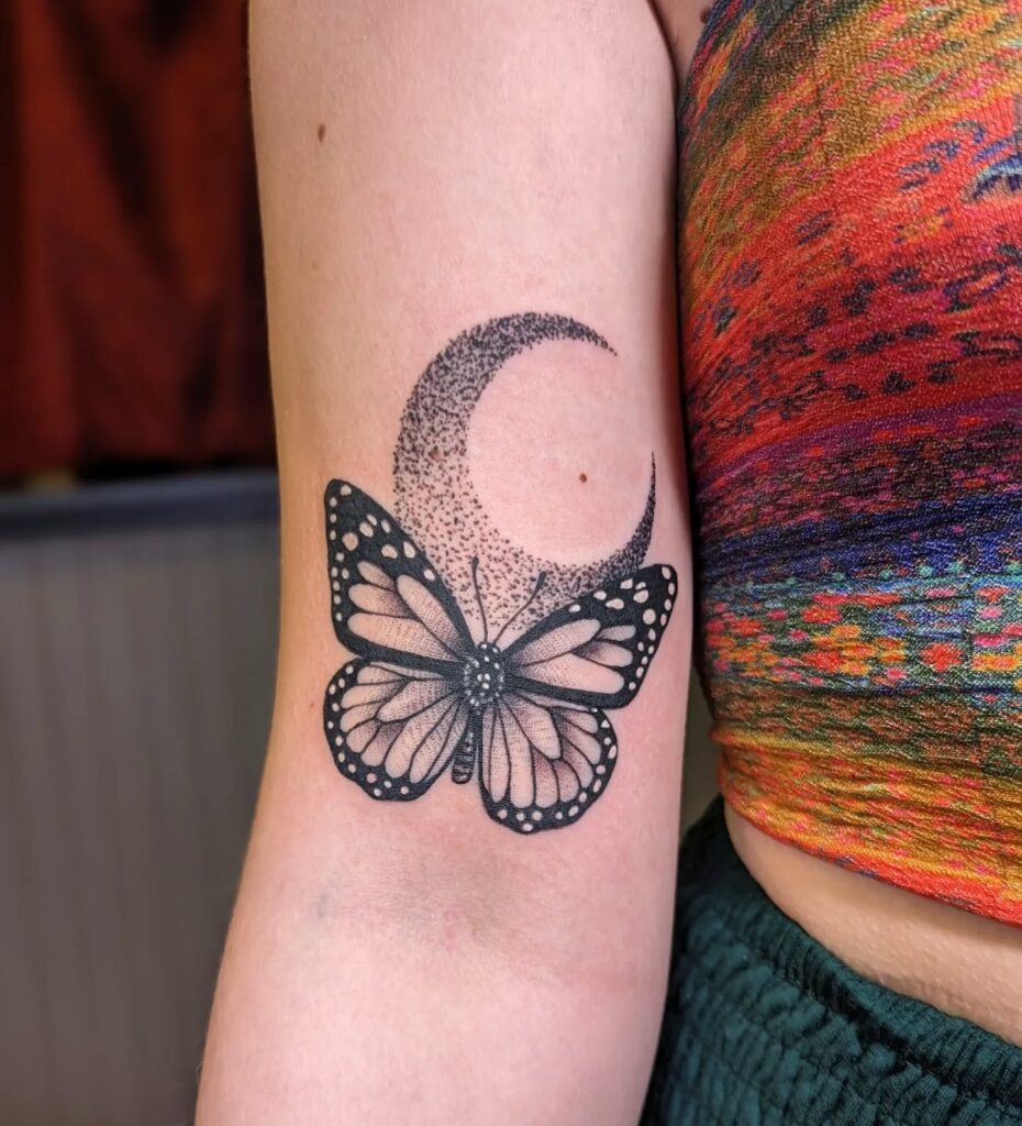 Monarch Butterfly and Crescent Moon Tattoo Tattoo Design