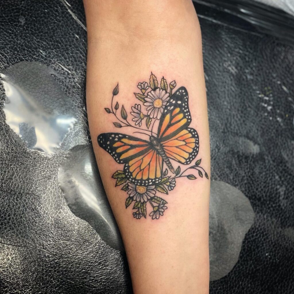 Monarch Butterfly and Daisy Tattoo Tattoo Design