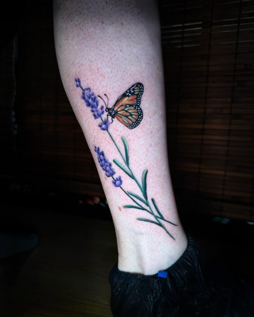Monarch Butterfly on Lavender Tattoo Tattoo Design