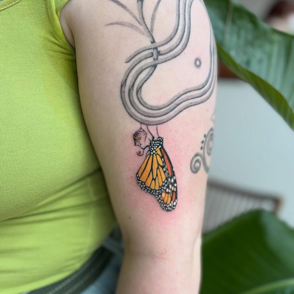 Monarch Butterfly Tattoo Emerging from Chrysalis Tattoo Design