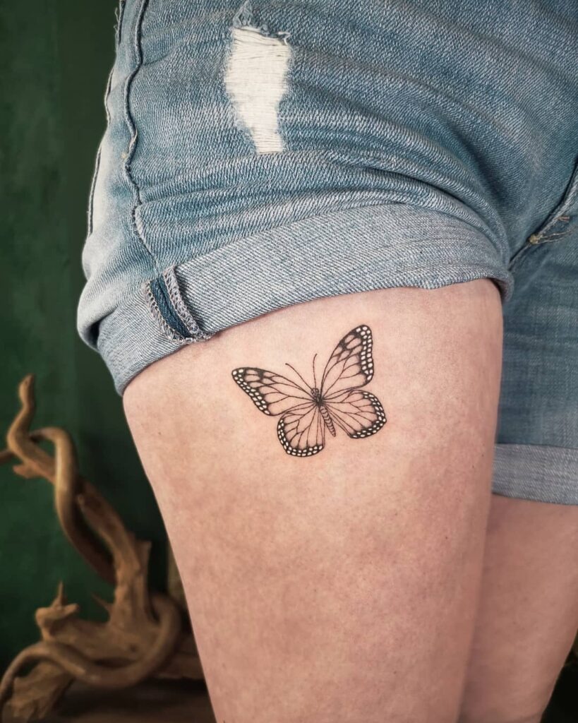 Monarch Butterfly Tattoo on Thigh Tattoo Design